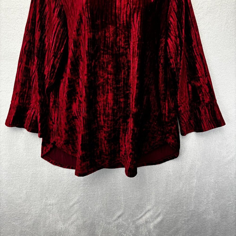 Alfred Dunner Red Crushed Velvet Shirt Womens Large Beaded Top Christmas Blouse - Picture 6 of 11
